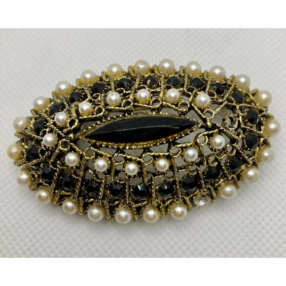 Vintage Signed ART Huge Pearl & Rhinestone Brooch - Picture 2 of 5